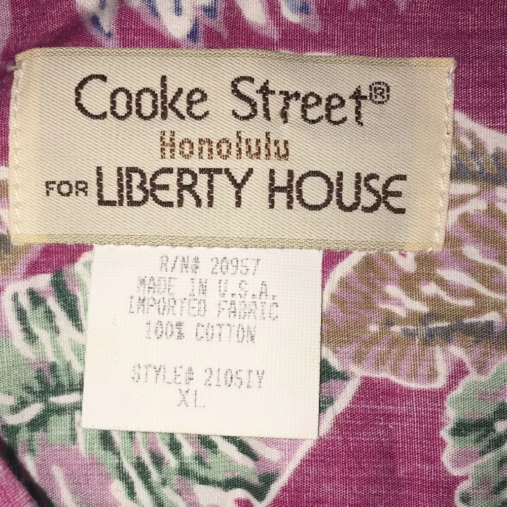 New Retro Cooke Street Honolulu Liberty House reverse print aloha Hawaiian shirt